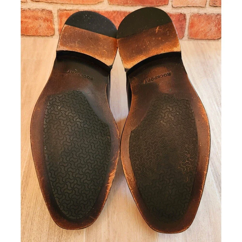 Rockport Men's Sz 9.5 Oxford Dress Shoes Dark Brown Adiprene Adidas K62536 EUC